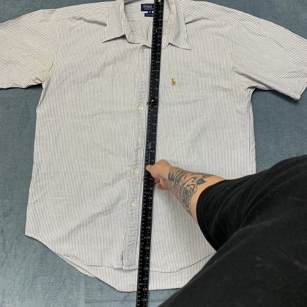 Polo by Ralph Lauren Shirt Mens XL White Blue Striped Short Sleeve Button-Down